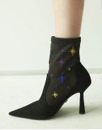 МОСТРА No37 - BOOT ANNA 95 BLACK SUEDE AND STAR EMBROIDERY