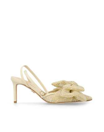 Обувки BOW SLIPPER 75 BEIGE NAPPA AND GLITTER