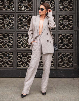 Ленен блейзър CHOCOLATE AND CREAM HOUNDSTOOTH