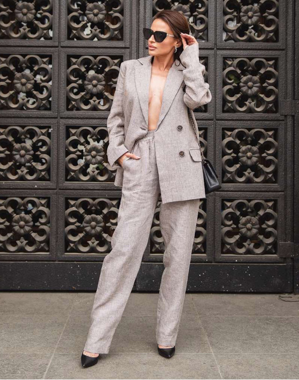 Ленен блейзър CHOCOLATE AND CREAM HOUNDSTOOTH