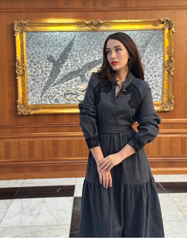 Рокля ALLURE LACE & WOOL MIDI GRAPHITE