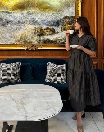 Рокля ALLURE TAFFETA MIDI GRAPHITE SQUARE