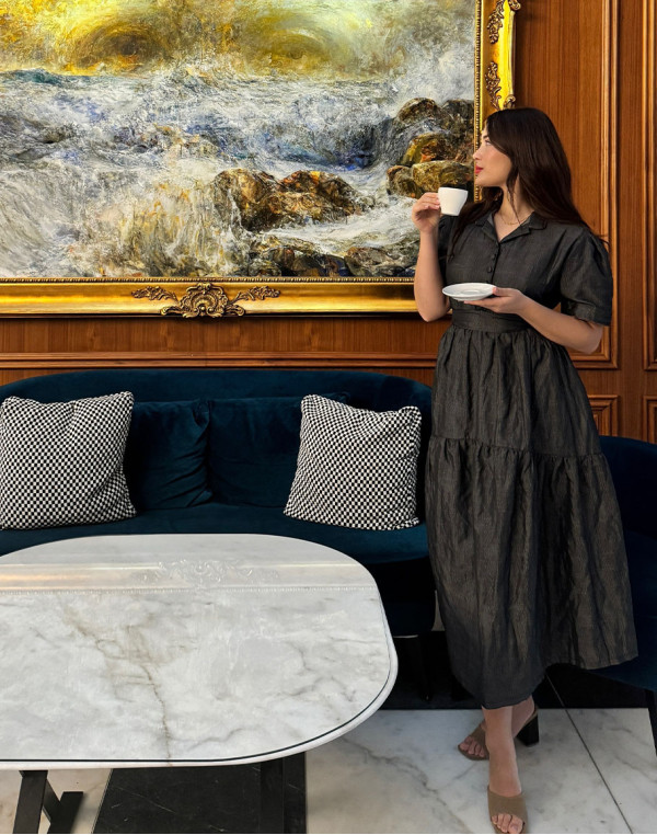 Рокля ALLURE TAFFETA MIDI GRAPHITE SQUARE