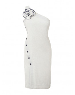 Асиметрична рокля от хавлиен плат в бял цвят