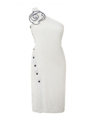 Асиметрична рокля от хавлиен плат в бял цвят