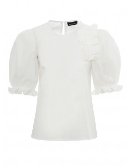 Бяла памучна блуза с буфан ръкави