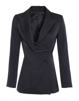 Черно асиметрично сако с драпиран ревер