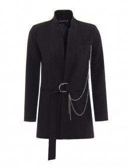 Черно сако с колан и сребърен синджир