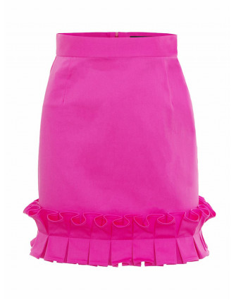Къса пола от памук с висока талия в розов цвят