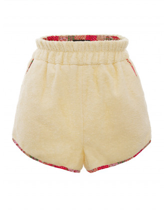 Къси панталони от хавлиен плат в прасковен цвят с ретро кройка