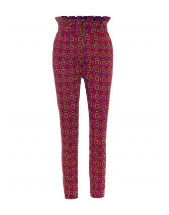 Цветен втален панталон от памук с висока талия