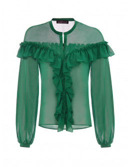 Зелена шифонена блуза с волани