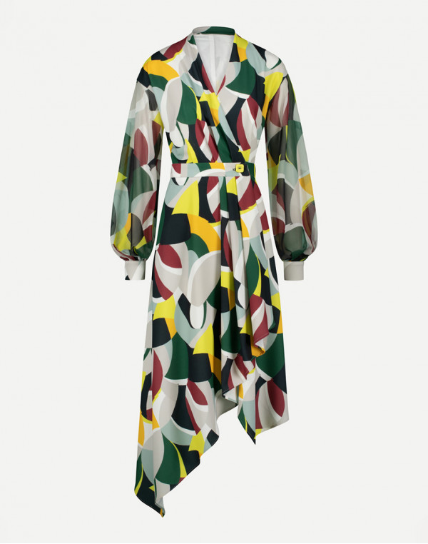 Драпирана рокля в принт