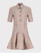 Къса рокля с асиметричен волан пудра