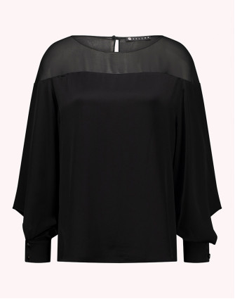 Копринена блуза с ръкав чадър в черно