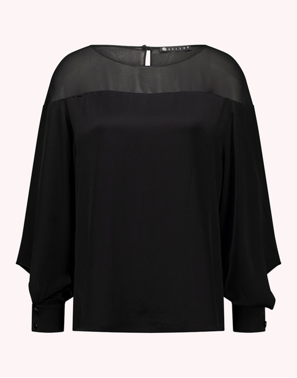 Копринена блуза с ръкав чадър в черно