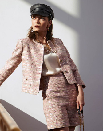 Панталонки с висока талия и свободни крачоли с метализирана нишка в розово