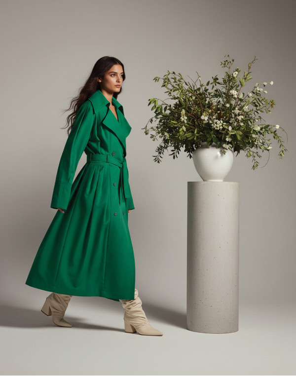 Плисиран тренчкот в зелено