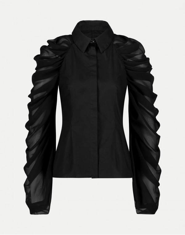 Риза с драпирани ръкави