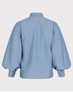 Синя риза с обемни ръкави