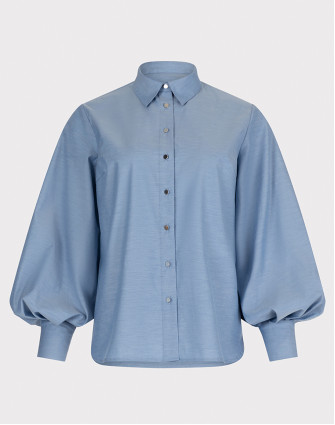 Синя риза с обемни ръкави Синя риза с обемни ръкави