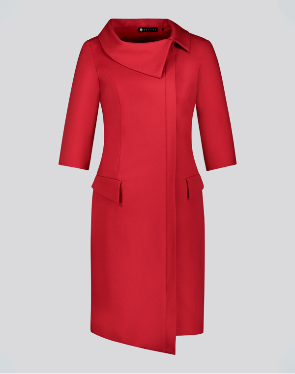 Вталена рокля с асиметрична яка RED