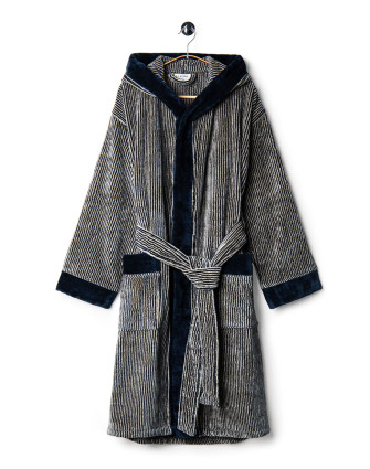 Велурен халат NAVY AND BEIGE