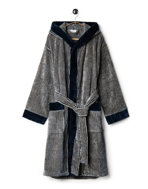 Велурен халат NAVY AND BEIGE