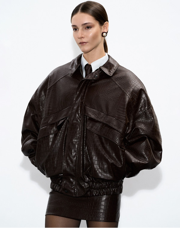 Бомбер яке с крокодилска текстура