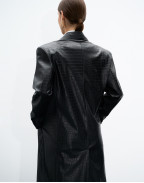 Черно манто от еко кожа с крокодилски принт