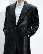 Черно манто от еко кожа с крокодилски принт