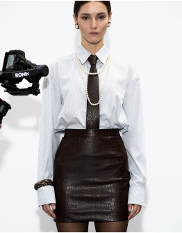 Мини кроко пола в кафяв цвят