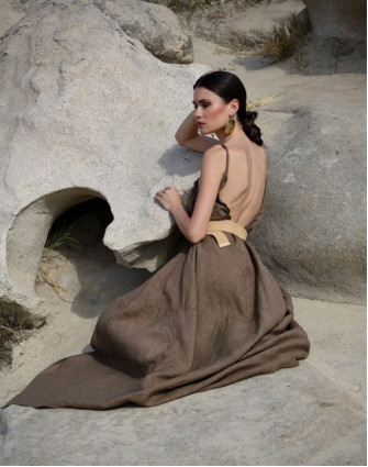 Ленена рокля GREECE BROWN