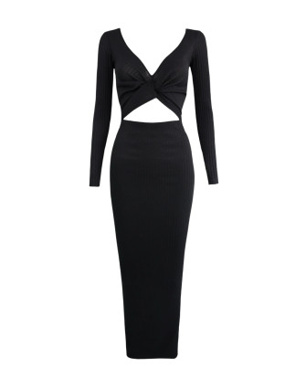 Рокля BLACK KNITTING LONG