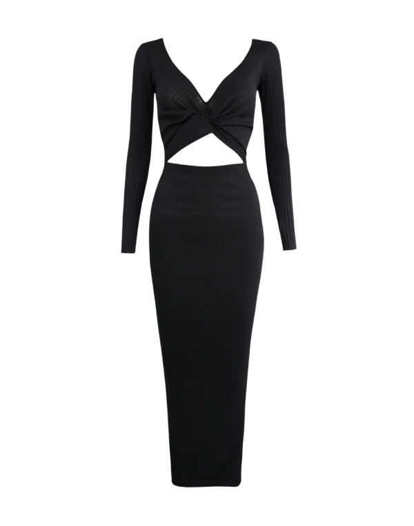 Рокля BLACK KNITTING LONG