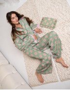 Памучна пижама с принт ЦВЕТЯ