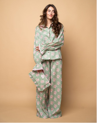 Памучна пижама с принт ЦВЕТЯ