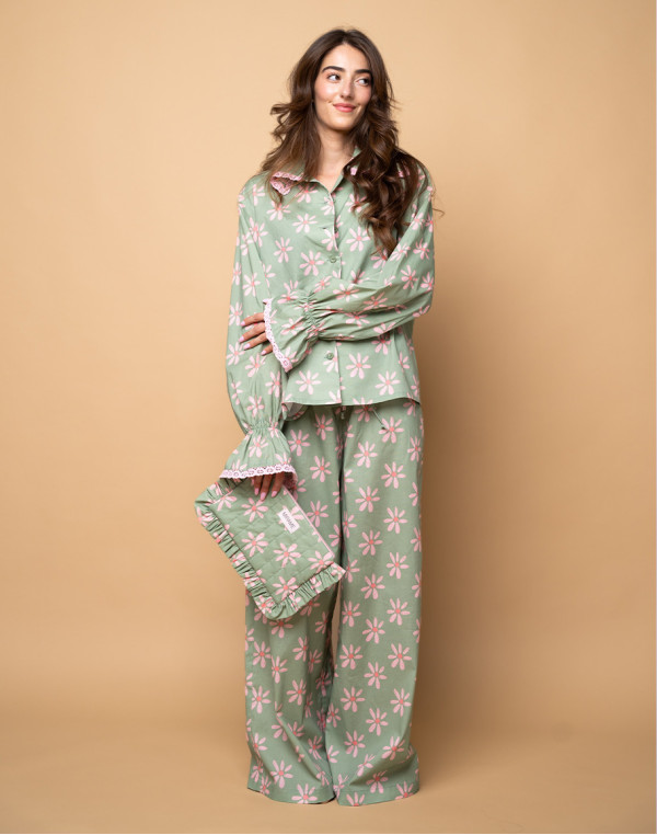 Памучна пижама с принт ЦВЕТЯ