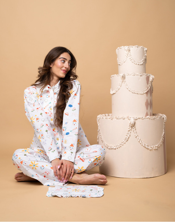 Памучна пижама с принт ДЕТСКИ РИСУНКИ