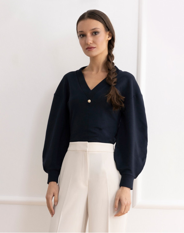 Блуза с V-образно деколте TANITA NAVY