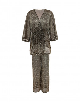 Плажен комплект халат и панталон AGATA в черно-златист цвят