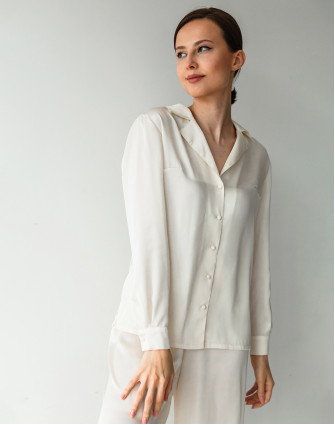 Блуза от рециклиран сатен в цвят слонова кост