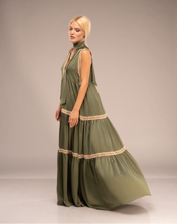 Рокля ANGELA LACE LONG GREEN SLEEVELESS