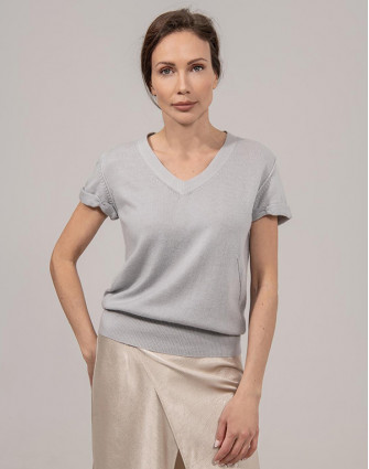 Кашмирена блуза с къс ръкав CASHMERE LIGHT GRAY