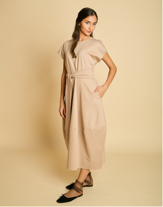 Скулптурна памучна миди рокля SAMMY BEIGE Скулптурна памучна миди рокля SAMMY BEIGE