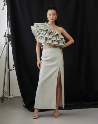 Ленен топ RUFFLE SAND