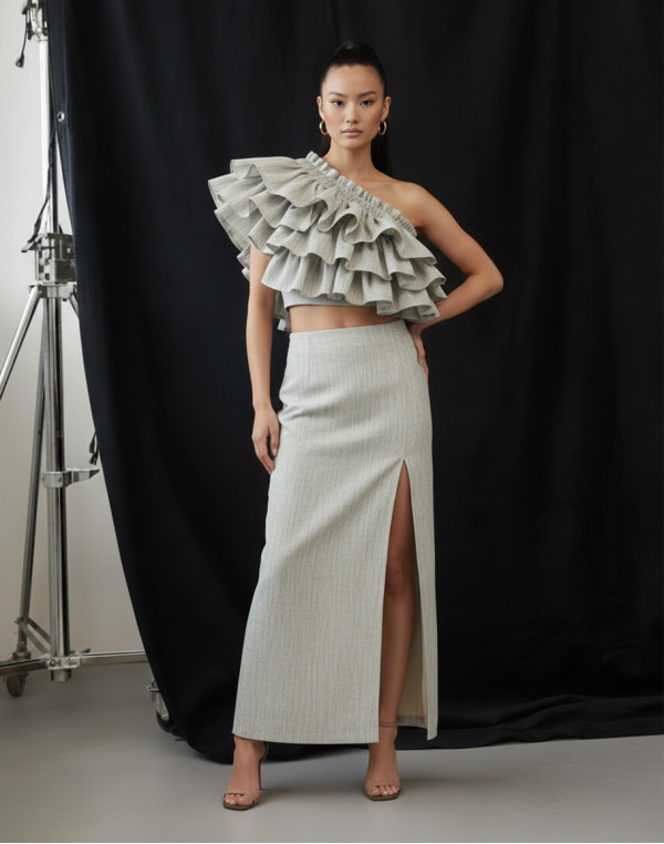 Ленен топ RUFFLE SAND