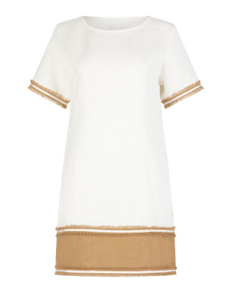 Ленена рокля WHITE AND CARAMEL