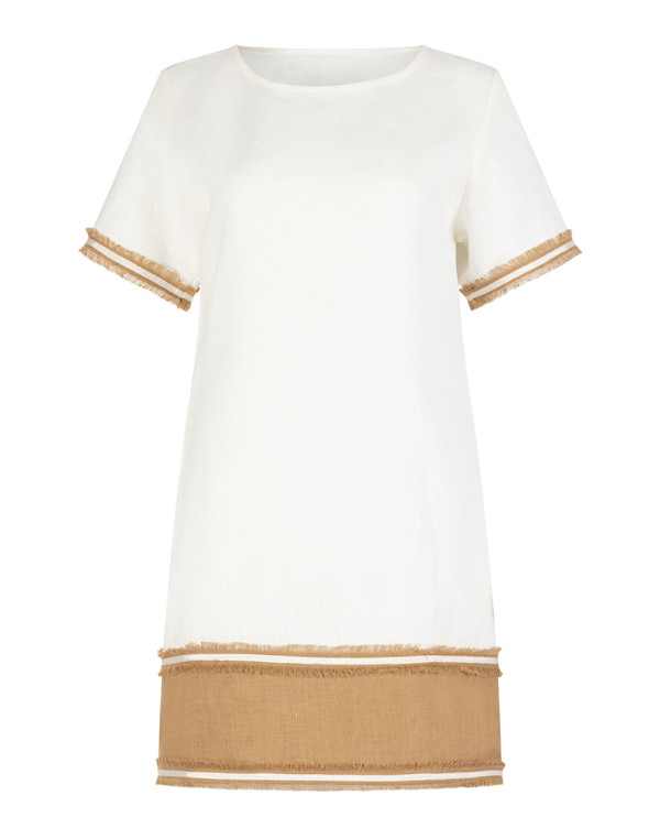 Ленена рокля WHITE AND CARAMEL