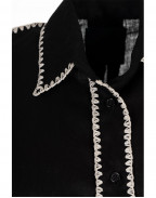 Риза черен лен с наплетена бродерия